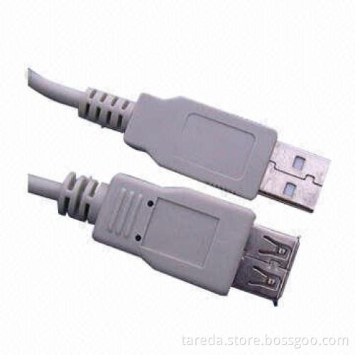 USB AM to AF Cable with PVC Molding and Gold/Nickel-plated Plug